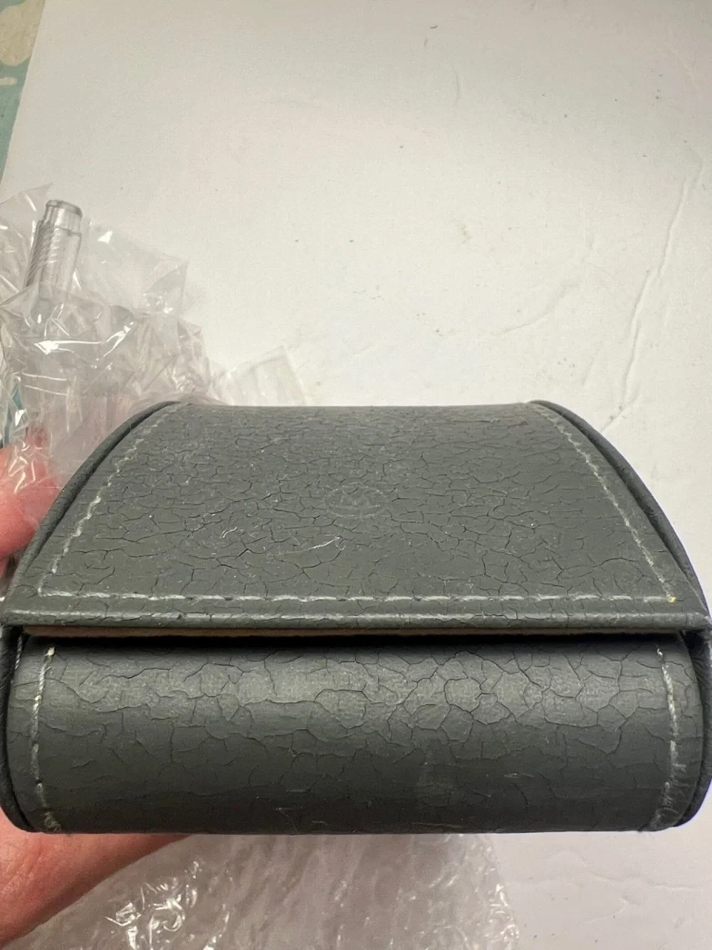 Vintage Movado Gray Textured Leather Watch Travel Case Empty , Used.